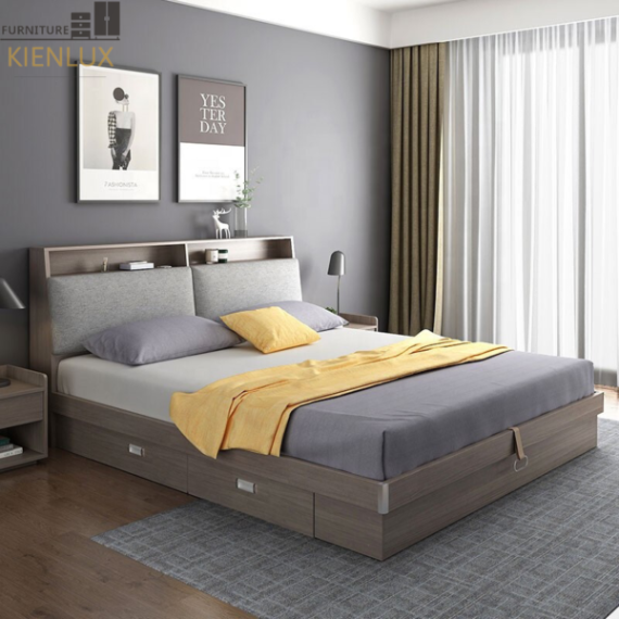 Giường Đôi Gỗ Công Nghiệp Phong Cách Hiện Đại- GNKL007