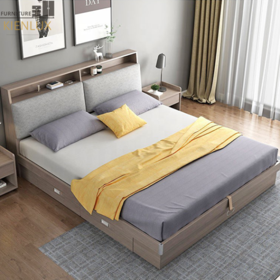 Giường Đôi Gỗ Công Nghiệp Phong Cách Hiện Đại- GNKL007