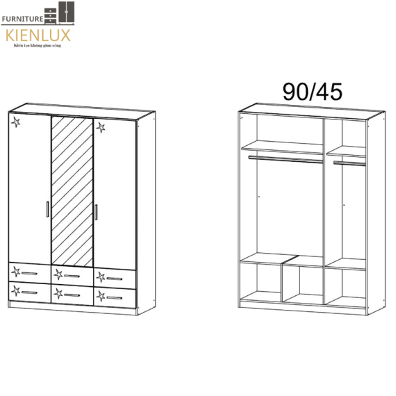 Tủ Quần Áo Gỗ Cao Cấp 3 Cánh Có Gương-TAKL015