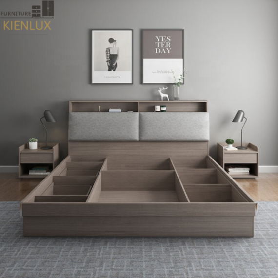 Giường Đôi Gỗ Công Nghiệp Phong Cách Hiện Đại- GNKL007