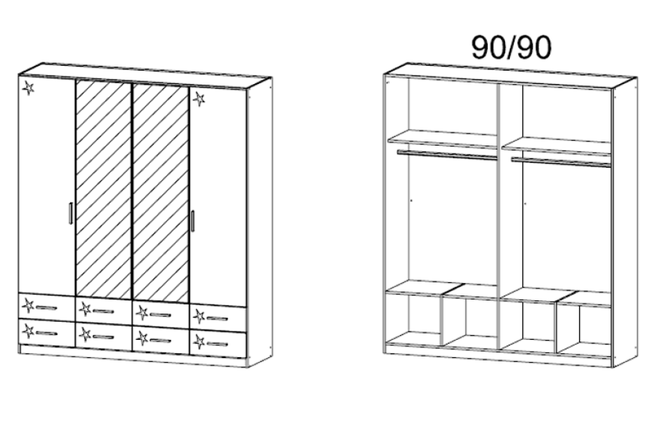 Tủ Quần Áo Gỗ Gia Đình 4 Cánh Có Gương-TAKL017